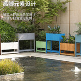 袭美木艺防腐木花箱户外长方形花盆庭院实木花槽阳台种菜盆家用木质种植箱 雾霾蓝 长60厘米*宽30厘米*高86厘米