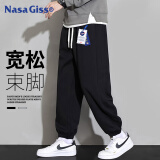 NASA GISS休闲裤男宽松直筒阔腿裤潮流长裤子 黑色束脚常规 (175/80A)L