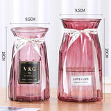 神瓶八玻玻璃干花透明花瓶欧式水培绿萝植物客厅摆件百合插描口加高花瓶 酒红色 （18+20）折纸红