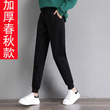 利比吉纯棉运动裤女士秋冬休闲宽松高腰显瘦学生束脚卫裤百搭ins哈伦裤 黑色【 春秋款】 XL （建议115-130斤）