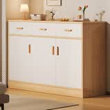 普派餐边柜一体靠墙柜子落地柜酒柜餐厅收纳碗柜边柜茶水柜简约储物柜 【三门三抽】樱桃木色+暖白120cm