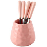 耐持水果叉家用水果签收纳罐套装蛋糕小叉子创意可爱不锈钢轻奢果插 粉色浮雕罐+5只水果叉