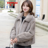 哲奴（zoenuu）水貂皮大衣女整貂皮外套短款皮草小母貂2023新款时尚小方领韩版 灰色 M 95-110斤