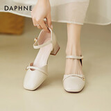 达芙妮（DAPHNE）包头凉鞋女夏季2025新款凉鞋女百搭粗跟一字带凉鞋淑女风女款凉鞋 米色【跟高4.5CM】 38