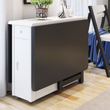 丝美家实木可折叠餐桌子伸缩功能家用饭台桌组合省空间小户型收纳餐桌 黑白色 1.45m 一桌六椅（收纳6椅）