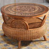 少泉藤椅子茶几三五件套 客厅阳台藤编桌椅组合 全藤椅 小矮凳 换鞋凳 茶几（配玻璃）