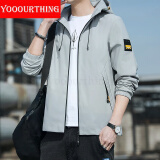 YOOOURTHING男士休闲夹克青年时尚休闲连帽外套男城市轻户外春秋冬加绒夹克男 XZ1402-2131-灰色 2XL 【建议120-150斤】