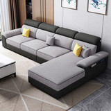 2025新款乳胶科技布沙发简约现代大小户型可拆洗布艺沙发客厅转角 浅灰色棉麻[海绵款] 2.55m 双位+贵妃