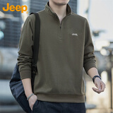 吉普（JEEP）卫衣男秋冬季宽松立领长袖T恤男士重磅潮流衣服男装 卡其 XL