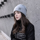 华臣羊帽子男女秋冬季毛线帽月子帽甜美可爱韩版帽子时尚百搭保暖针织帽 浅灰色 均码有弹性