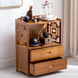 沙发边几茶柜架餐边柜碗柜厨房柜简约小茶柜茶水置物架茶桌烧水茶壶桌子 茶色窗花双抽二层52边柜