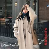 Radinka2026秋冬新款赫本复古毛呢大衣女学生加厚长款过膝呢子外套DYY 米灰色加厚 M