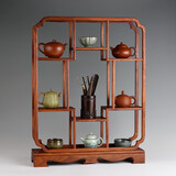 从简花梨木茶具博古架桌面收纳架置物架小号实木紫砂壶茶杯摆件展示架 九鼎一言博古架：50*13*66cm