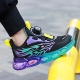 鸿星童男童鞋夏季网面透气网鞋新款儿童运动鞋单网旋纽扣男孩童鞋 S2027黑紫 35