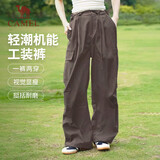 骆驼（CAMEL）[迪丽热巴同款]骆驼伞兵裤女户外工装休闲裤阔腿高腰弹力抽绳束脚