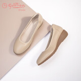 金利来（goldlion）女鞋坡跟皮鞋时尚圆头牛皮浅口一脚蹬单鞋女 G662320016杏色34