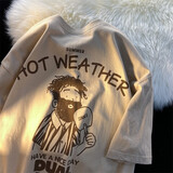 趣米乐 短袖t恤男夏季美式复古宽松五分袖百搭情侣体恤衫学生休闲半袖 杏色 XL 建议120斤-135斤