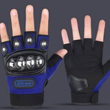 华臣羊新款耐磨男摩托车半指手套防护防摔钢壳半截手套骑行战术拳套 蓝色 均码