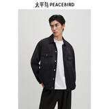 太平鸟男装夹克印花牛仔秋时尚潮流宽松茄克休闲外套 黑色 S
