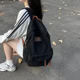 匡睿 书包女初高中生美式复古双肩包帆布大学生背包大容量旅行电脑包 黑色