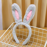 飞花 韩版兔耳朵毛绒发箍甜美可爱超萌头箍秋冬发卡洗脸化妆压发头饰 灰色 1个