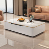 顶匠（DINGJIANG）岩板茶几电视柜组合轻奢高级感小户型现代简约长方形实木客厅家用 实木款120*60*38cm白色茶几