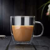 美斯尼 咖啡杯玻璃杯双层水杯泡茶玻璃办公杯子果汁杯牛奶杯加厚带把手 双尖杯 400ml 1只