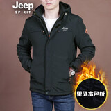 JEEP SPIRIT 吉普夹克男士外套工装春秋季加绒休闲运动加厚大码宽松外套男冬季上衣潮户外衣服 黑色-本色绒 L