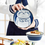 共禾京品（JINGREPUBLIC） 日式手绘餐盘汤碗可爱儿童饭碗高颜值碗盘碟学生一人食餐具套装 猫咪餐具 6头