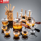 正扬玻璃功夫茶具套装家用侧把电陶炉煮茶器泡茶壶日式养生烧水花茶壶 12头(侧把)直觉-6双层+杯架