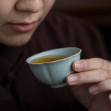 宁不凡 茶杯杯子陶瓷汝窑开片汝瓷功夫茶杯品茗杯喝茶杯 天青色 六瓣杯（60ml)