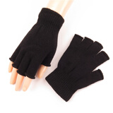 青衣麻相秋冬季潮男个性街舞半指手套男女士纯黑色露指手套 毛线半指单：纯黑色 均码（1双）