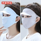 京堂京品 遮全脸夏薄款带帽檐冰丝防晒面罩高颜值防晒口罩女防紫外线夏天 (气质灰+天蓝色)两只装