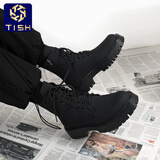 Tish马丁靴男2025夏季新款英伦风高帮机车靴子男牛皮透气增高皮靴子男 黑色 42