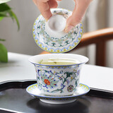 华光国瓷三才盖碗斗彩茶杯功夫茶具茶盖碗中秋送礼国彩天姿 