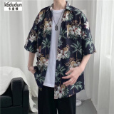 卡度顿 港风衬衫男ins潮流百搭宽松报纸衬衣夏季潮牌韩版七分袖外套男生夏天衣服潮 1191黑色 XL