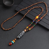 皕宝楼简约百搭民族风毛衣链长款佛珠项链男女复古高档木质棉麻配饰挂件 黑白九眼天珠 木珠链