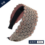 优雅宽边水钻发箍发卡韩国蕾丝成人头箍带齿防滑压发头饰女发饰 金棕色带齿