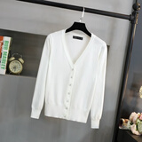 2019春夏秋季薄款针织衫女开衫长袖V领外搭短款毛衣小披肩外套空调衫YL 白色 XL 120-135斤穿