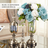 雅尊（Yazun） 欧式客厅富贵竹水晶玻璃花瓶仿真花摆件 创意餐桌干花插花装饰品 高贵金一套+富贵玫瑰套装