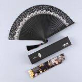 睿爸汉服古风扇子女式古典折扇中国风复古折叠扇随身便携流苏小扇夏季 黑色