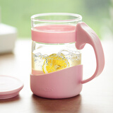 MiGo 玻璃泡茶杯女士茶水分离杯防摔耐热家用办公室带盖杯子带把茶杯 早樱粉450ML