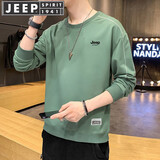 JEEP SPIRIT吉普卫衣男长袖T恤男士春秋冬季新款秋装秋衣圆领纯色休闲体恤男 1607绿色 常规 3XL （150-170斤)