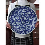 家用超大青花鱼盘陶瓷大盘子创意圆形深菜盘大盘鸡剁椒鱼头盘大号 10英寸-口径26cm