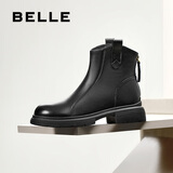 百丽（Belle）舒适瘦瘦休闲靴女冬季新款款商场同款羊皮复古靴B7E1DDD5 黑色-单里 37 (235mm)
