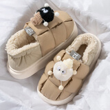 明盛棉拖鞋女包跟冬季棉鞋外穿拖鞋家居室内月子鞋防滑踩屎感厚底保暖 卡其小煤球【店长推荐-巨好看】 38-39 适合平时穿37-38