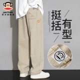 大嘴猴（paul frank）纯色棉潮牌牛仔裤男士春夏季垂感直筒阔腿弯刀百搭休闲宽松裤子装 卡其色76H【官方正品】 M 【建议100-120斤】