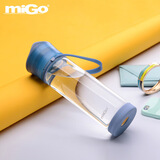 miGo玻璃杯防摔硅胶拎绳便携学生水杯子带盖储物茶杯 海蓝480ml