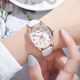 艾曼宁（AIMANNING） 女学生手表小清新女表中高中女生防水夜光运动数字少女ins石英表 【双心图案】白色