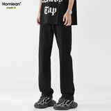 Homlean美式牛仔裤男春夏季小众高街直筒修身显高长裤子22K6294-1黑色M